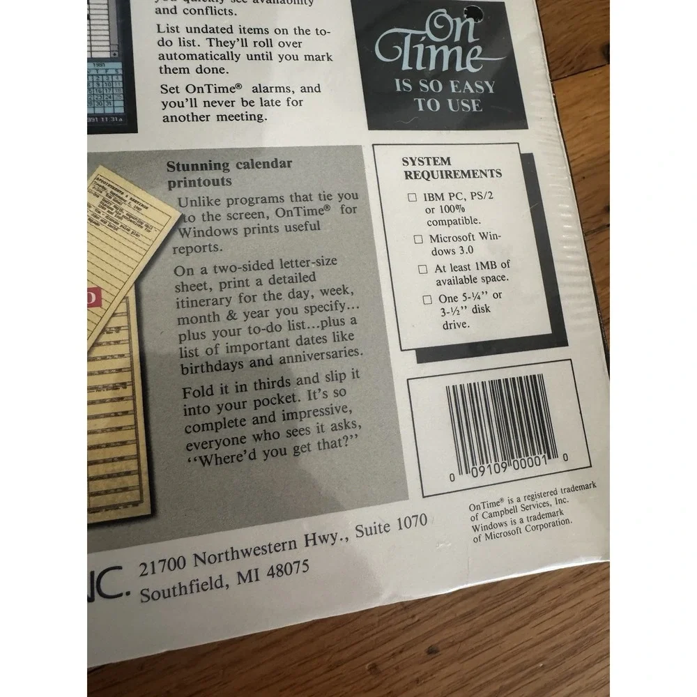 Vintage On Time For Windows 3 Calendar & To Do List‎ Manager Software Sealed NOS